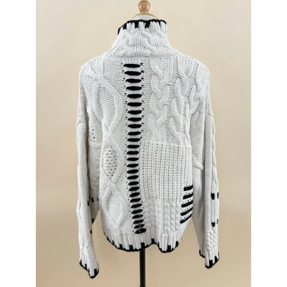 Zara Chunky Bandit Knit Oversized Cream Sweater with Black Detail, Size S - Picture 2 of 3